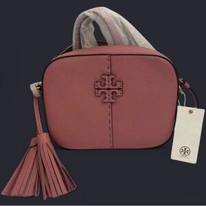 NWT! Tory Burch McGraw Camera Small Crossbody Leather Bag - Pink